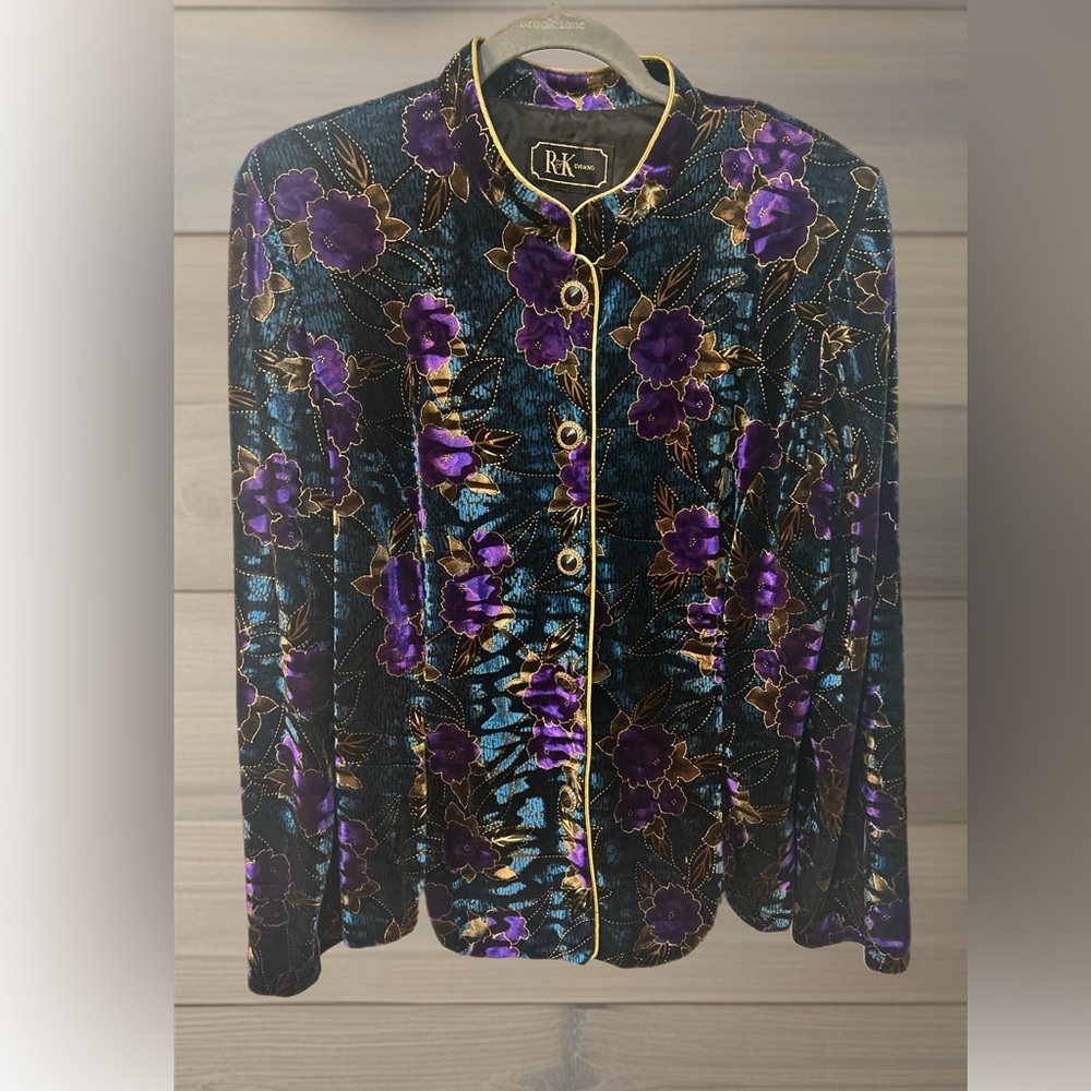 Women's RK Floral Velvet Evening  Jacket - Purple and Black size Large